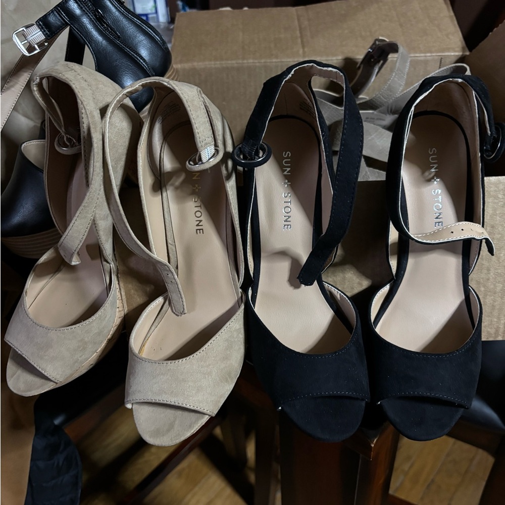 Sun + Stone Elegant Black and Beige Heels